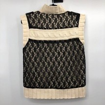 Cici Tash Cable Sweater Lace Vest Womens L Used Cream Black - $17.82