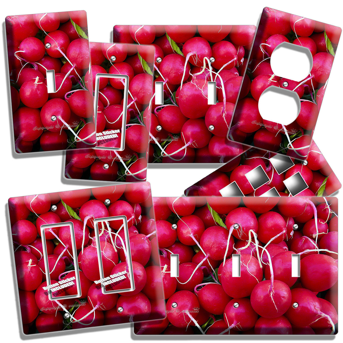 RED RADISHES LIGHT SWITCH OUTLET WALL PLATE COVER VEGAN VEGETARIAN KITCHEN DECOR