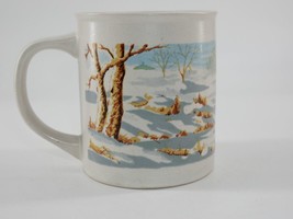 Vintage SUNNYCRAFT Stoneware Coffee Mug Hand Decorated Winter Cabin - £7.86 GBP