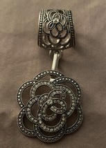 Vintage Necklace Pendant Silver Flower With Clear Stones 1.25” Diameter ... - $9.49