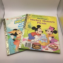 Vintage Little Golden Book Lot 2 Disney Mickey Mouse&#39;s Picnic and the Beanstalk - £15.93 GBP
