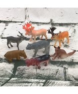 Miniature Animal Figures Lot Of 7 Plastic Toys Elk Bear Hippos Wolf  - $5.93