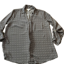 Croft Barrow Shirt Women’s Medium Geometric Long Sleeve Top Black Pullover - £8.68 GBP