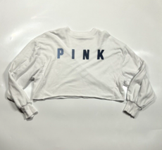 Victorias Secret PINK White Logo Cropped Sweatshirt Size Small - £16.00 GBP