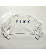 Victorias Secret PINK White Logo Cropped Sweatshirt Size Small - £16.02 GBP