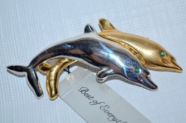 Vintage Pair of Dolphins Silver and Gold Tone Brooch Pin 3&quot; - £9.11 GBP