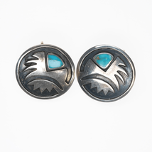 c1950&#39;s Native American Overlay style Silver and turquoise earrings - £146.28 GBP