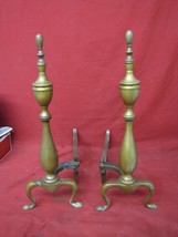 Vintage Pair of Brass Fireplace Andirons Set 21” Tall - £55.56 GBP