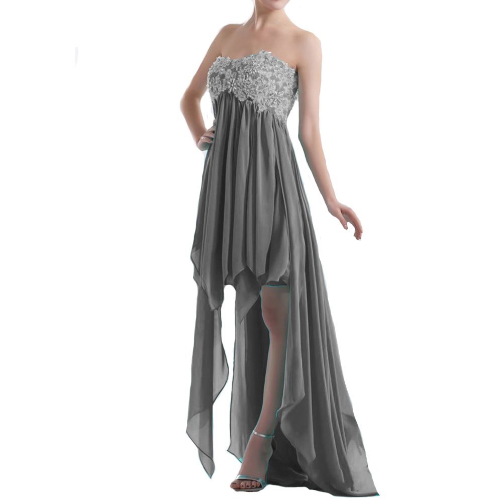 Kivary Women's Beaded High Low Ruffles Chiffon Simple Prom Party Homecoming Dres