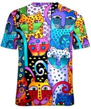 Women&#39;s Multicolor Cats Print T-shirt  Sz-XL - £22.52 GBP