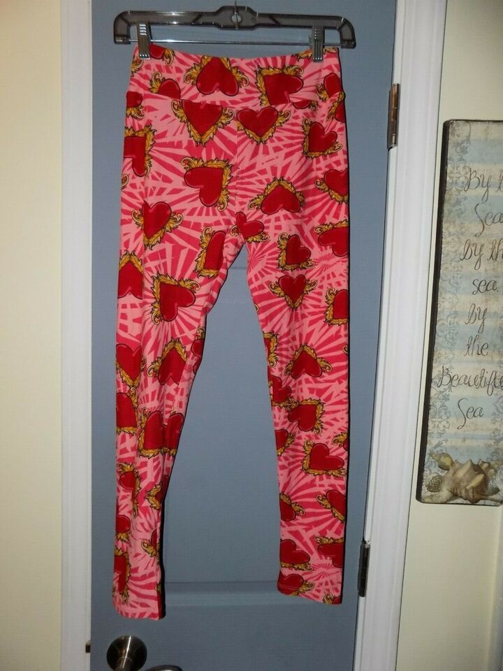 LuLaRoe Red Hearts Valentine Leggings Size OS Women&#39;s EUC - $24.84
