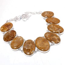 Fossil Coral Oval Shape Gemstone Handmade Ethnic Necklace Jewelry 18&quot; SA... - £11.15 GBP