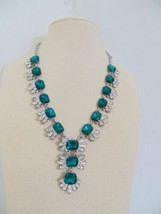 Charter Club 17&quot; Silver Tone Crystal Emerald Stone &quot;Y&quot; Necklace N1097 $69 - £25.76 GBP