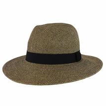 Trendy Apparel Shop UPF 50+ Paper Braid Tweed Large Flat Brim Fedora Hat - Black - £27.96 GBP