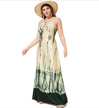 sling halter tropical holiday dress plunging neckline maxi beach dress - $42.20