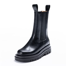Plus Size Genuine Leather Women Chelsea Boots Elastic Band Platform Chimney Boot - £74.52 GBP