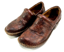BOC Born Concept Peggy Tooled Leather Closed Back Clogs Brown Women&#39;s Size 10 - £23.73 GBP
