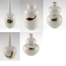 Lot of 5 Middle Kingdom Hand-Painted White Porcelain Vases Bo Jia w/ Box... - $296.99