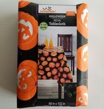 Halloween Pumpkins Vinyl Tablecloth 60 x 102 Black Orange Glow in the Da... - £18.18 GBP