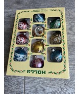Vintage Holly 10 Glass ornaments 1 3/4&quot; Retro #175 USA 175 Shiny Glitter... - $29.06