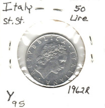 Italy 50 Lire, 1962 Stainless Steel, KM 95 - £1.18 GBP