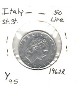 Italy 50 Lire, 1962 Stainless Steel, KM 95 - $28.08 MXN