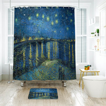 Starry Night Van Gogh 01 Shower Curtain Bath Mat Bathroom Waterproof Decorative - $22.99+