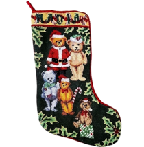 Teddy Bear Needlepoint Christmas Stocking Santa Nadia - $37.39