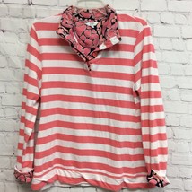 Crown &amp; Ivy Womens Shirt Top Coral Striped Long Sleeve Button Collar Str... - $12.86