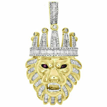 14K Yellow Gold Finish 2 Carat Round &amp; Baguette Diamond Lion Pendant Charm - £284.82 GBP