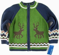 NWT Greendog Boy&#39;s Green &amp; Navy Reindeer Holiday Cardigan Sweater, 3-6 M... - £7.05 GBP