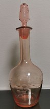 Beautiful Antique Wine Liqueur Decanter Pink Etched Grape Glass 30&#39;s - £43.57 GBP