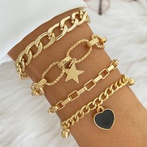  metal thick chain bracelets for women men pentagram heart beads pendant charm bracelet thumb200