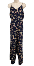 Pink Rose Jumpsuit Women&#39;s Large Blue Floral Chiffon Wide Leg Spaghetti Straps - £19.18 GBP