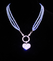 Rhinestone Heart necklace - blue glass 2 strand necklace - wedding 18th 65th ann - £99.90 GBP