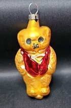 Vintage Mercury Glass Teddy Bear Red Vest Polish Hand Blown Christmas Ornament - £21.51 GBP