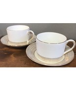 Wedgwood Gilded Weave Set of 2 Cups &amp; Saucers Vera Wang Porcelain England - £51.35 GBP