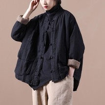 Women Vintage Jackets Solid Color Cotton Linen Coats Stand Button Patchwork Pock - £59.48 GBP