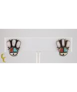Sterling Silver Lapidary Inlay Bear Paw Clip-On Earrings Zuni - €162,21 EUR