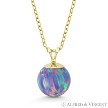 Fiery Lavender Opal Ball Solitaire 14k Yellow Gold Pendant &amp; Chain Necklace - £34.17 GBP+