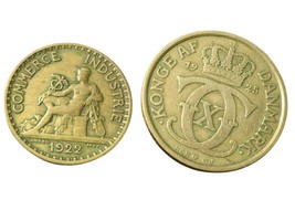 2 vintage Coin Tie Clips  1922 France 1925 Denmark - £23.74 GBP