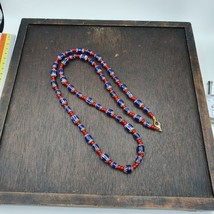 Mystique of Antiquity Vintage Venetian White Heart Blue Chevron Beads Necklace - £52.43 GBP