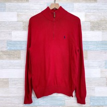 POLO Ralph Lauren 1/4 Zip Sweater Red Ribbed Cotton Casual Mens Medium - £23.26 GBP