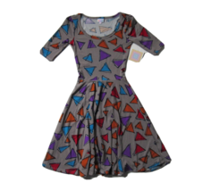 NWT LuLaRoe Nicole in Gray Geo Geometric Print Stretch Fit &amp; Flare Dress XXS - £14.76 GBP