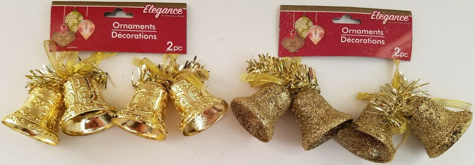 Christmas Ornaments Double Gold Bells 2 Ct/Pk  SELECT: Glitter or Gloss - $2.99