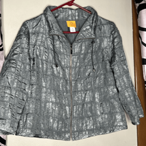 EUC Ruby Rd. Metallic Silver 3/4 Sleeve Crop Jacket Size 12P - £10.76 GBP