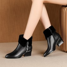 ZVQ Cute Sweet Leather Ankle Boots Winter Warm Chelsea Boots Pink Black Leather  - £121.52 GBP
