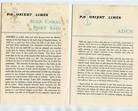 P&amp;O Orient Lines Ports of Call Brochures Aden &amp; Suez Canal Port Said 1960 - $17.82