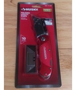 Husky Folding Knife Textured Grip With 10 Disposable Blades RED Utility ... - £14.85 GBP