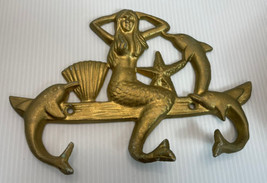 Gold Metal Mermaid Dolphins Nautical Wall Coat Hooks 8.5 By 5.5 Inches - £9.74 GBP